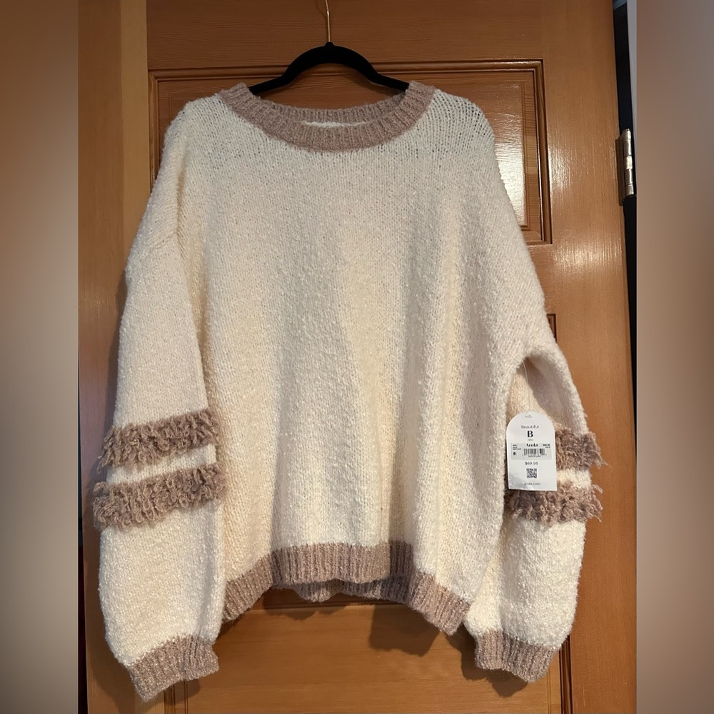 Arula Cozy Cream and Tan Sweater